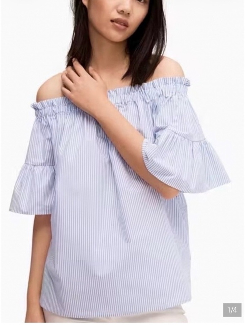 Kate Spade Broome Street stripe off-the-shoulder top S Preppy Coastal